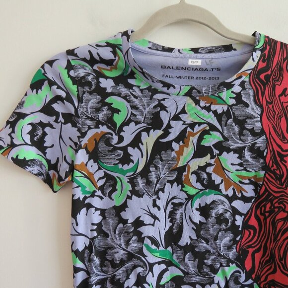 BALENCIAGA FW 2012 - 2013 Abstract Pop Art Cotton Tee T Shirt Lilac - Size XS - Picture 4 of 15